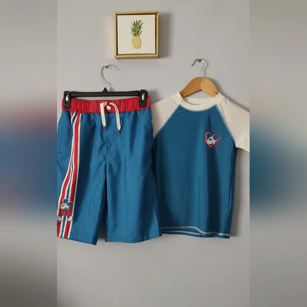 Junk Food Disney Tash Guard Swim  Mickey Mouse Blue  M/L  Top An Boys New UPF50